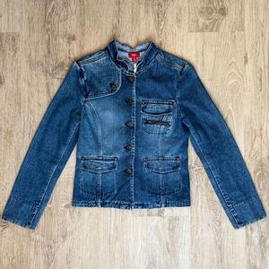 Mossimo Denim Jacket Military Style Medium Blue Button Up Fitted Fit